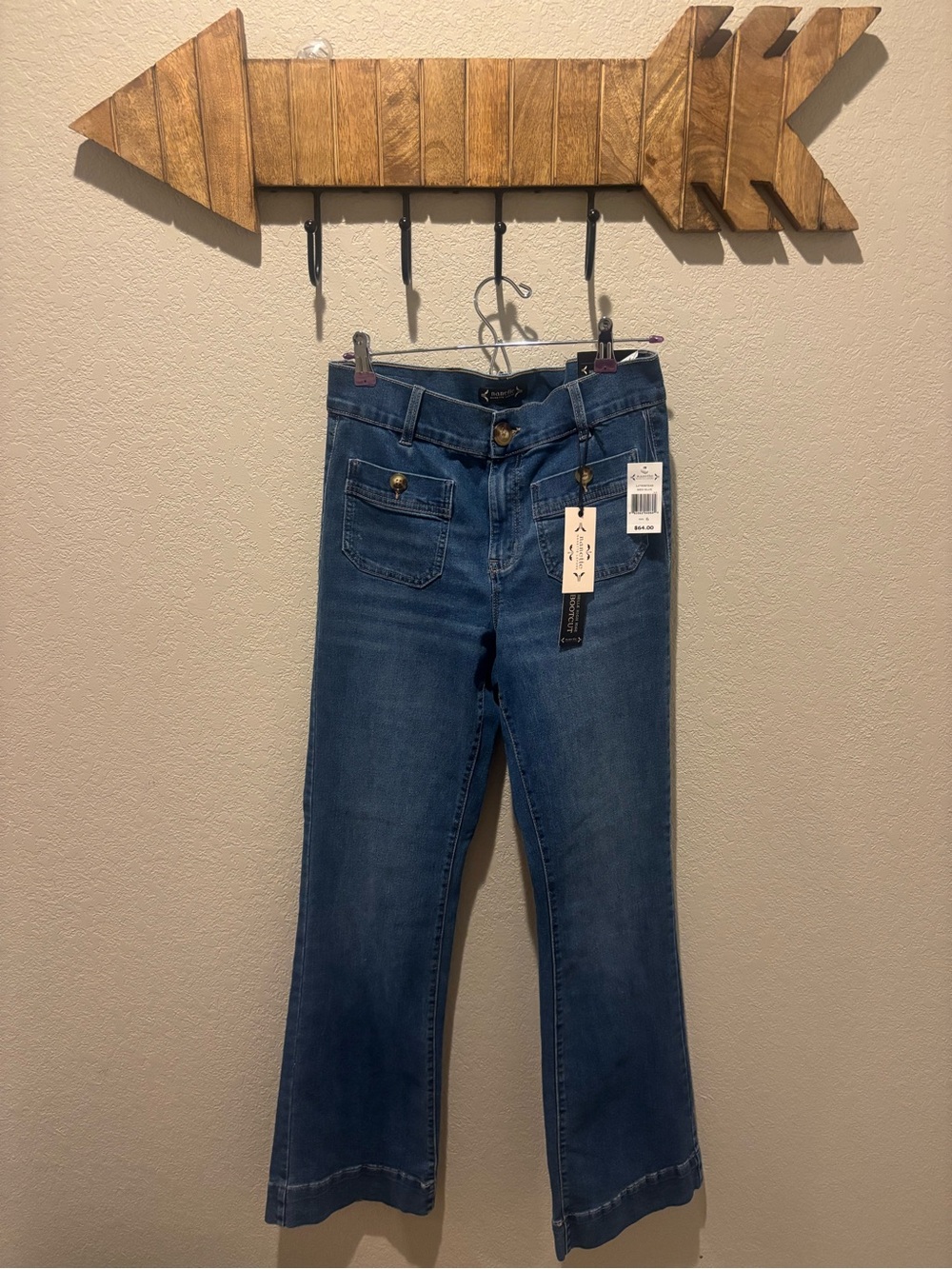 Nanette Lepore Mid Blue Wide-Leg Jeans with Front Patch Pocket